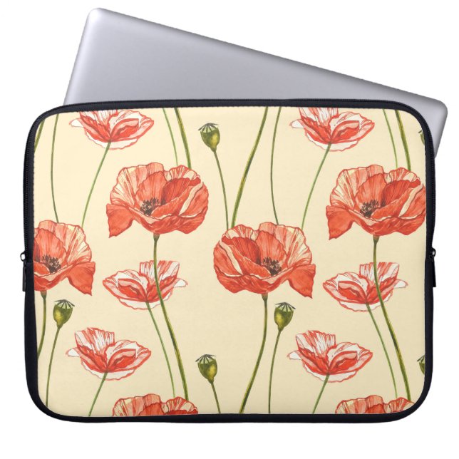 Röda poppies Mönster. Laptop Fodral (Framsidan)