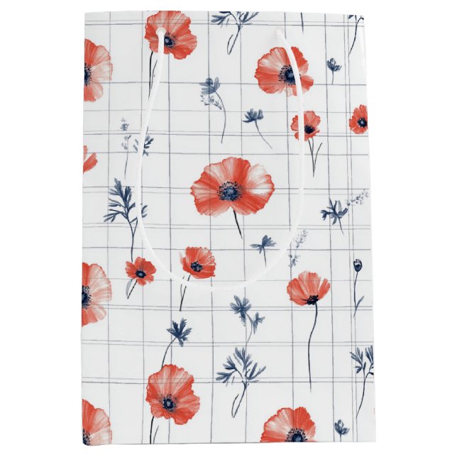 Röda poppies Mönster på vitt (Framsidan)