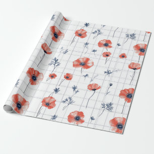 Röda poppies Mönster på vitt Presentpapper