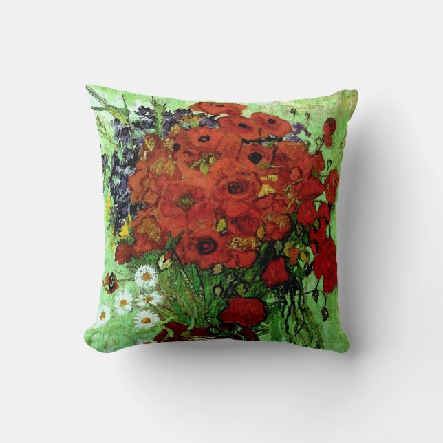 Röda poppies och Daisy Van Gogh Fine Art Kudde (Framsida)