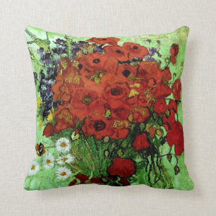 Röda poppies och Daisy Van Gogh Fine Art Kudde