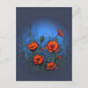Röda poppies, originalmålning, imageism vykort