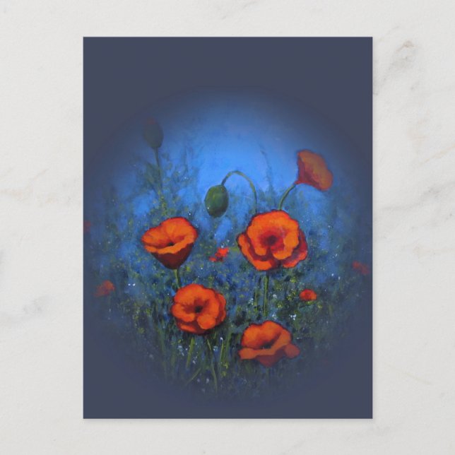 Röda poppies, originalmålning, imageism vykort (Framsida)