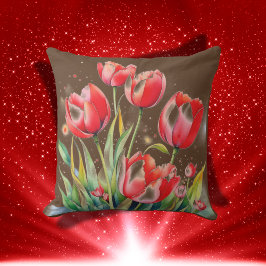Röda poppies på en brun bakgrund | kudde