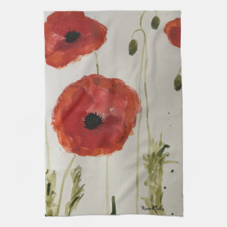 Röda poppies på ett teatorndiagram/kökshanddukar kökshandduk