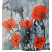Röda poppies på Grått