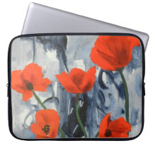 Röda poppies på Grått