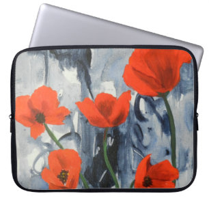 Röda poppies på Grått Laptop Fodral