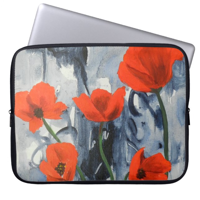 Röda poppies på Grått Laptop Fodral (Framsidan)
