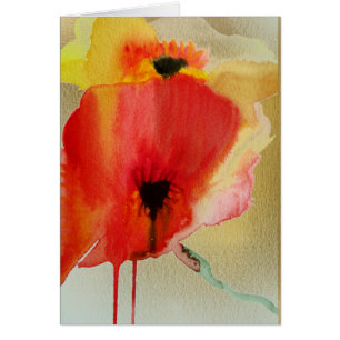 Röda poppies på modern blommigt i guld hälsningskort