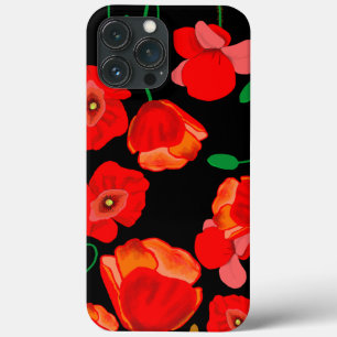 Röda poppies på svart bakgrundsillustration