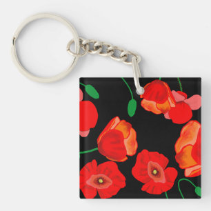 Röda poppies på svart bakgrundsillustration