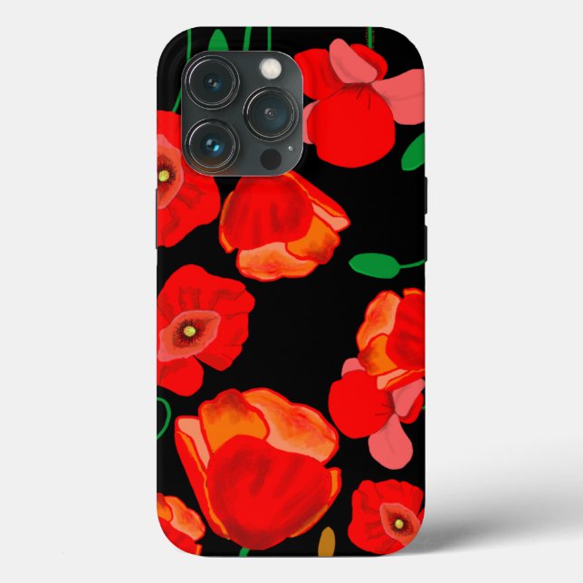 Röda poppies på svart bakgrundsillustration (Baksida )