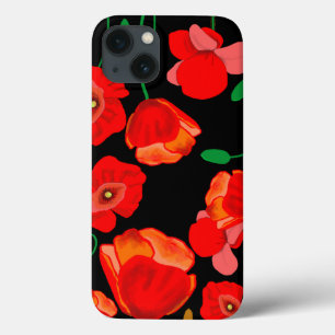 Röda poppies på svart bakgrundsillustration