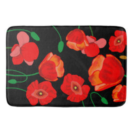 Röda poppies på svart bakgrundsillustration badrumsmatta
