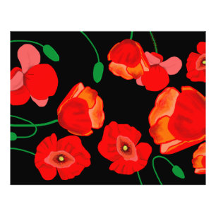Röda poppies på svart bakgrundsillustration fototryck