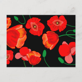 Röda poppies på svart bakgrundsillustration helg vykort