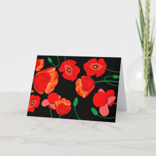 Röda poppies på svart bakgrundsillustration helgkort