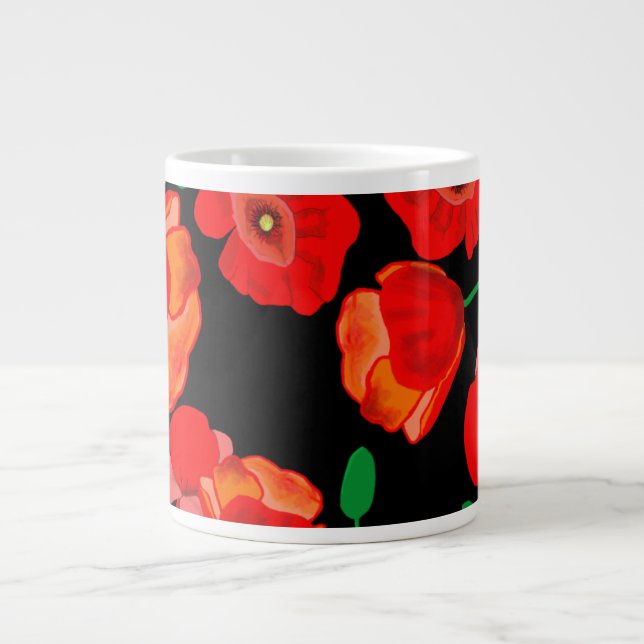 Röda poppies på svart bakgrundsillustration jumbo mugg (Framsidan)