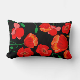 Röda poppies på svart bakgrundsillustration lumbarkudde