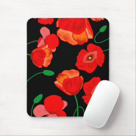 Röda poppies på svart bakgrundsillustration musmatta