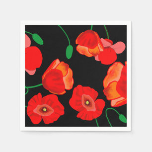Röda poppies på svart bakgrundsillustration pappersservett