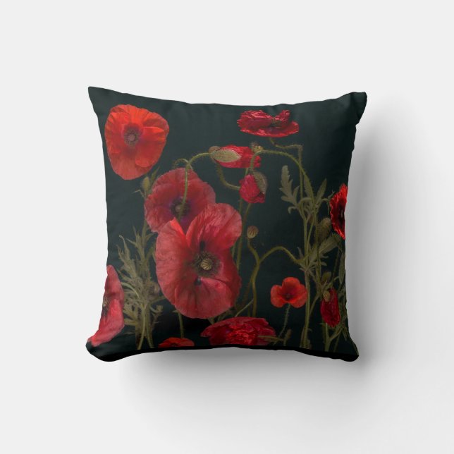 Röda poppies på svart kudde (Framsida)