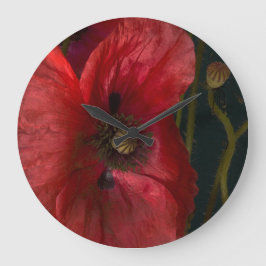 Röda poppies på svart stor klocka