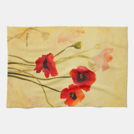 Röda poppies, vattenfärg för vallmoskor kökshandduk
