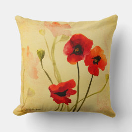 Röda poppies, vattenfärg för vallmoskor kudde
