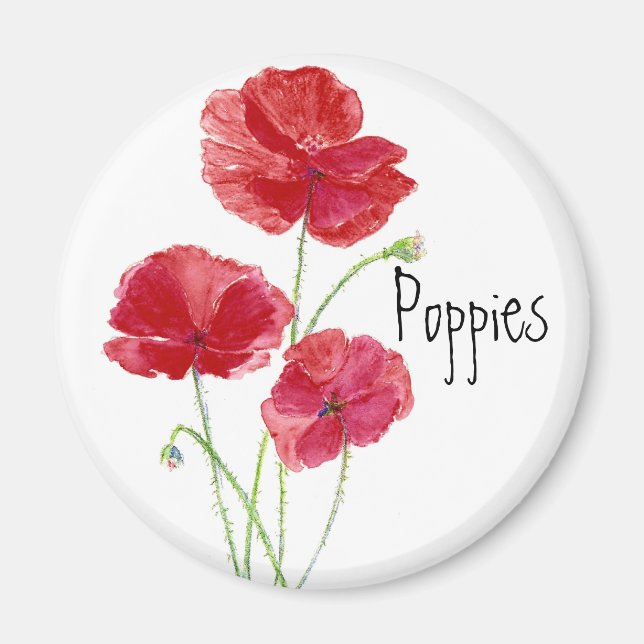 Röda poppies - Vattenfärg Magnet (Framsidan)
