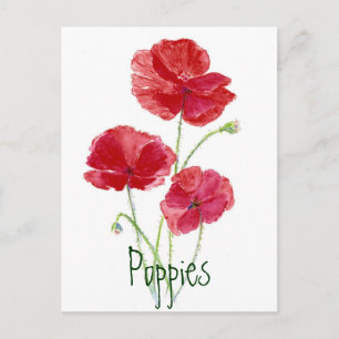Röda poppies - Vattenfärg Vykort