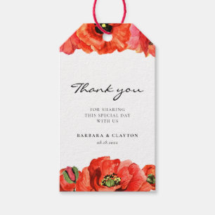 Röda poppies vattenfärgsbröllopsförmån presentetikett