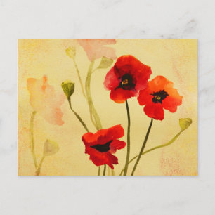 Röda poppies-vattenfärgskort vykort