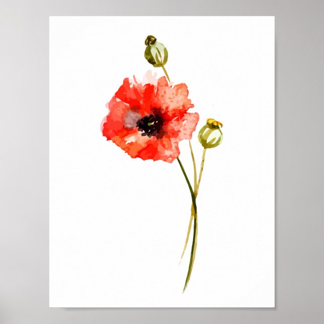 Röda poppies vattenfärgväggsdel poster (Framsidan)