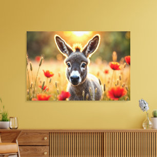 Röda poppor av typen Cute donkey adful animal art Canvastryck