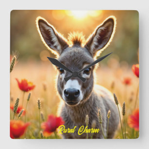 Röda poppor av typen Cute donkey adful animal art Fyrkantig Klocka