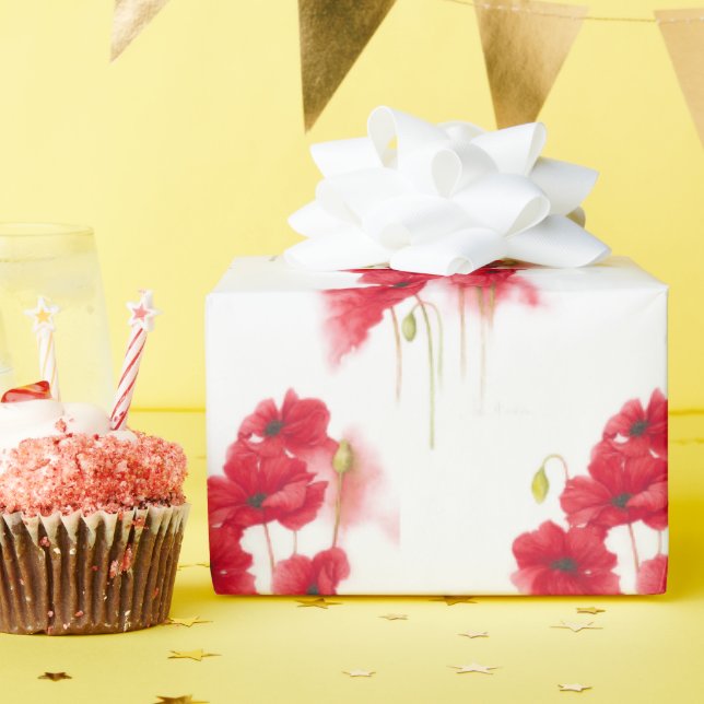 Röda poppor med vattenfärg presentpapper (Födelsedagsfest)