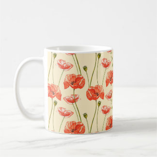 Röda poppor med vattenfärg. Sömlös mönster. Vild f Kaffemugg