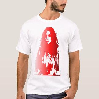 Röda porträtt av en kvinna med långt hår t shirt