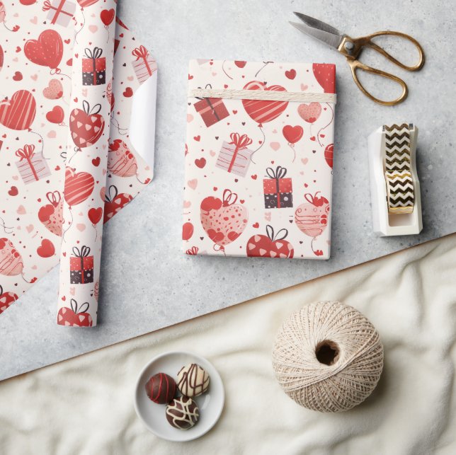 Röda Presenter-gåvor och Hjärtformade ballonger Presentpapper (Hantverk)