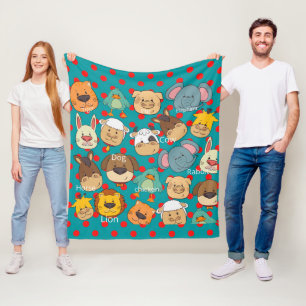 Röda prickar, blåa ungar på kåda fleecefilt