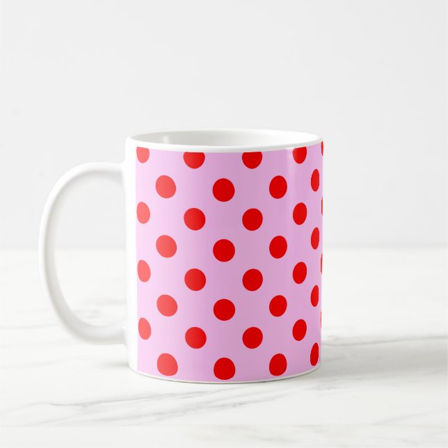 Röda prickar Mönster på rosa bakgrund  Kaffemugg (Vänster)