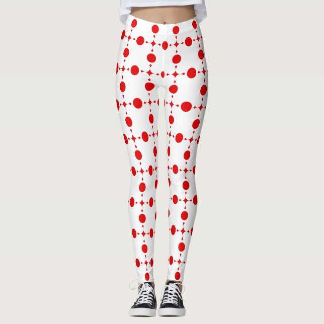 Röda prickar, prickmönster, prickar, prickigt leggings (Framsida)