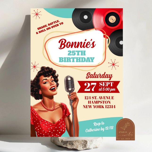 Röda prickiga Retro 50-tals Pin Up Flickor Vuxna F Inbjudningar (Skapare uppladdad)