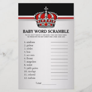 Röda prins krona baby shower spel flygblad