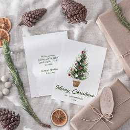 Röda prydnadsämnen i vattenfärgen Träd God jul Julkort