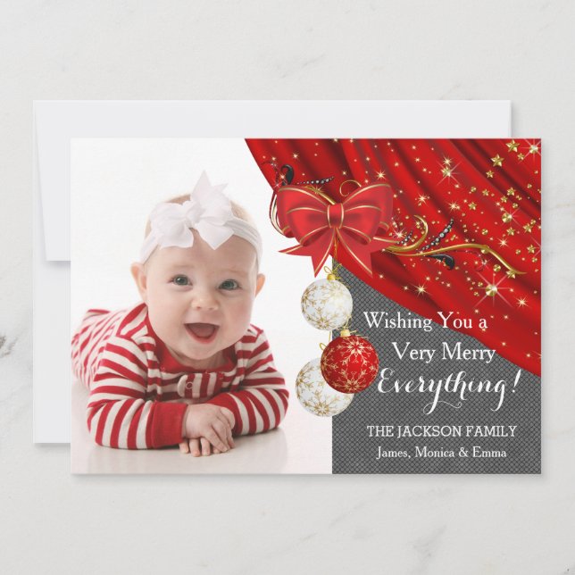 Röda prydnadsföremål Fotojul Julkort (Framsida)