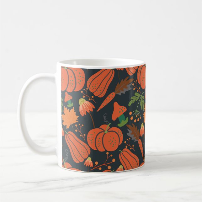 Röda pumpar, sömlösa mönster och morötter kaffemugg (Vänster)