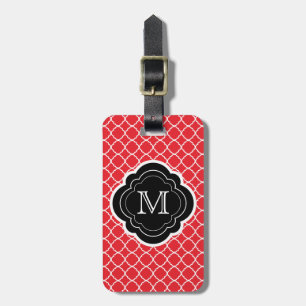 Röda Quatrefoil med den svart monogramen Bagagebricka